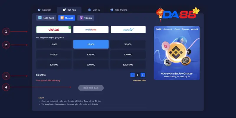 Các điều kiện để người chơi rút tiền DA88 thành công