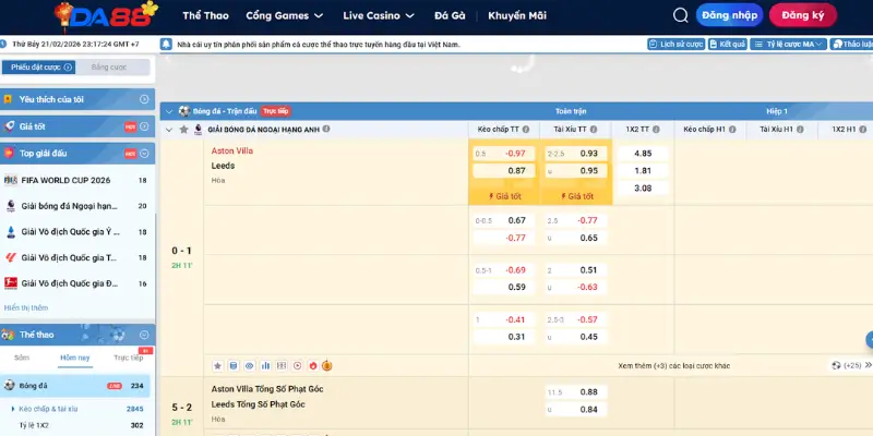 Các loại kèo phổ biến tại Thể thao DA88
