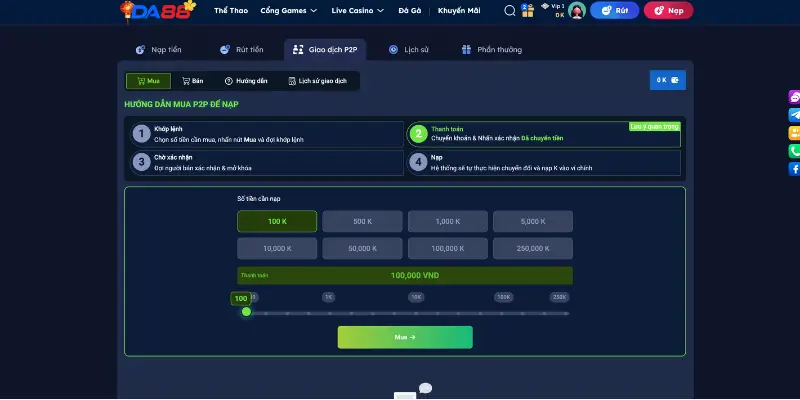 Các lưu ý khi người chơi thực hiện nạp tiền DA88 lần đầu tiên