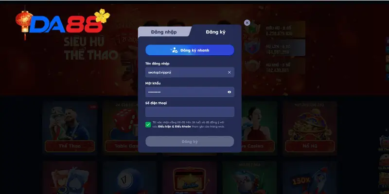 Chi tiết đăng ký nhận 888K tại DA88 nhanh gọn