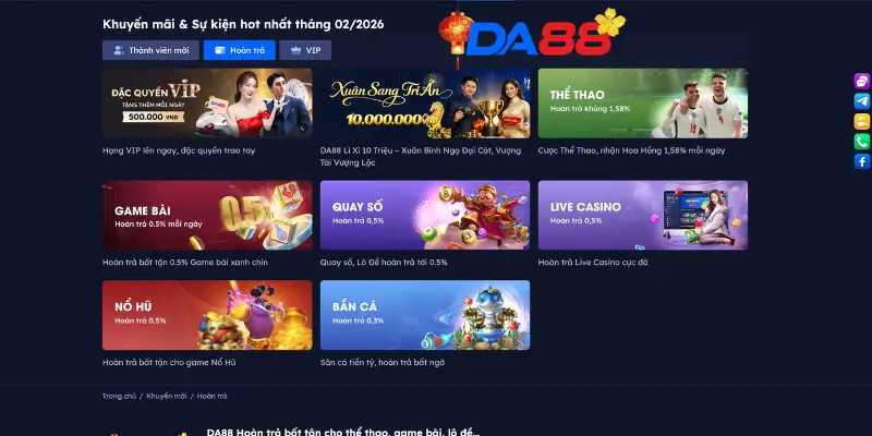 Danh sách các khuyến mãi DA88 mới nhất