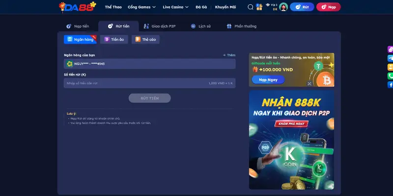 Rút tiền DA88 không lo bị thu thuế cá nhân