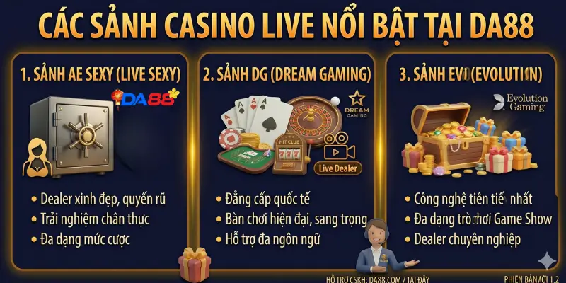 Các sảnh Casino Live nổi bật tại DA88